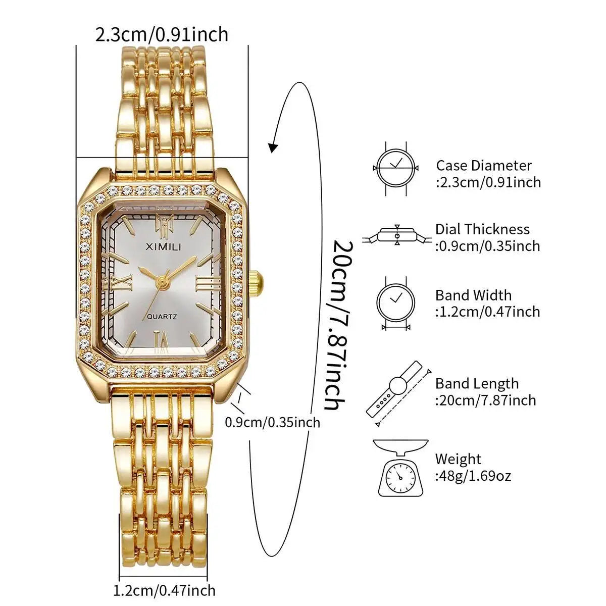 Fashion Rectangle Women Watches Ladies Rhinestone Quartz Watch Bracelet Strap Wristwatch Reloj Mujer(Without Box)