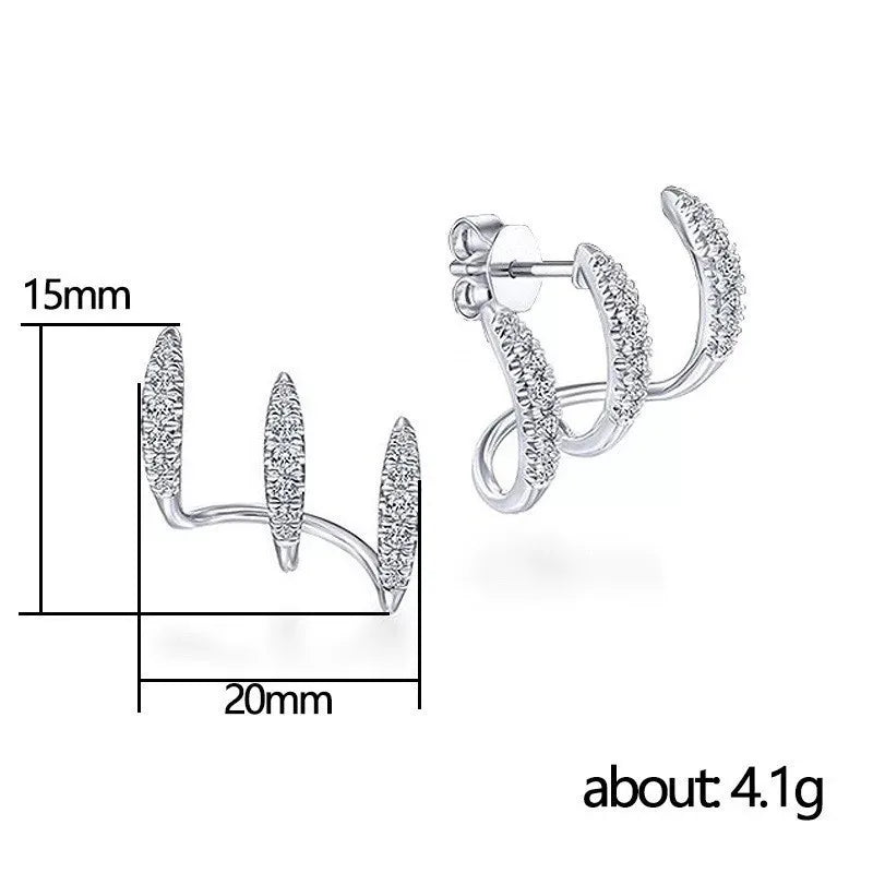 2pcs Elegant Rhinestone Three-Claw Earrings for Women Luxurious & Cute Design Earring Party Fashion Jewelry Gifts