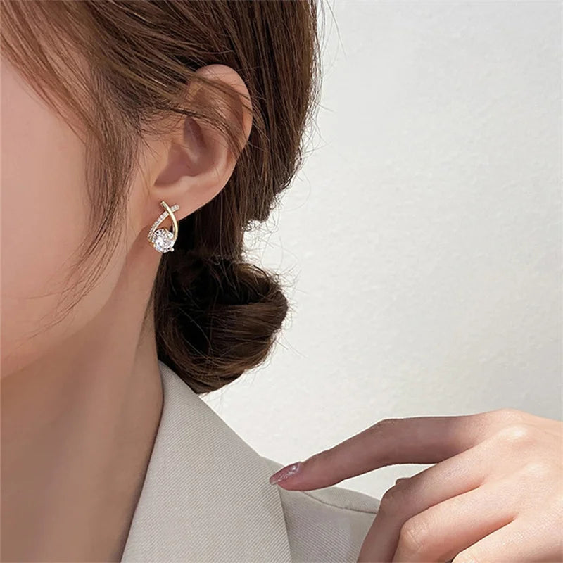 SKEDS Fashion Cross Stud Earrings For Women Korean Style Elegant Crystal Jewelry Ear Rings Fishtail Lady Earrings Gift
