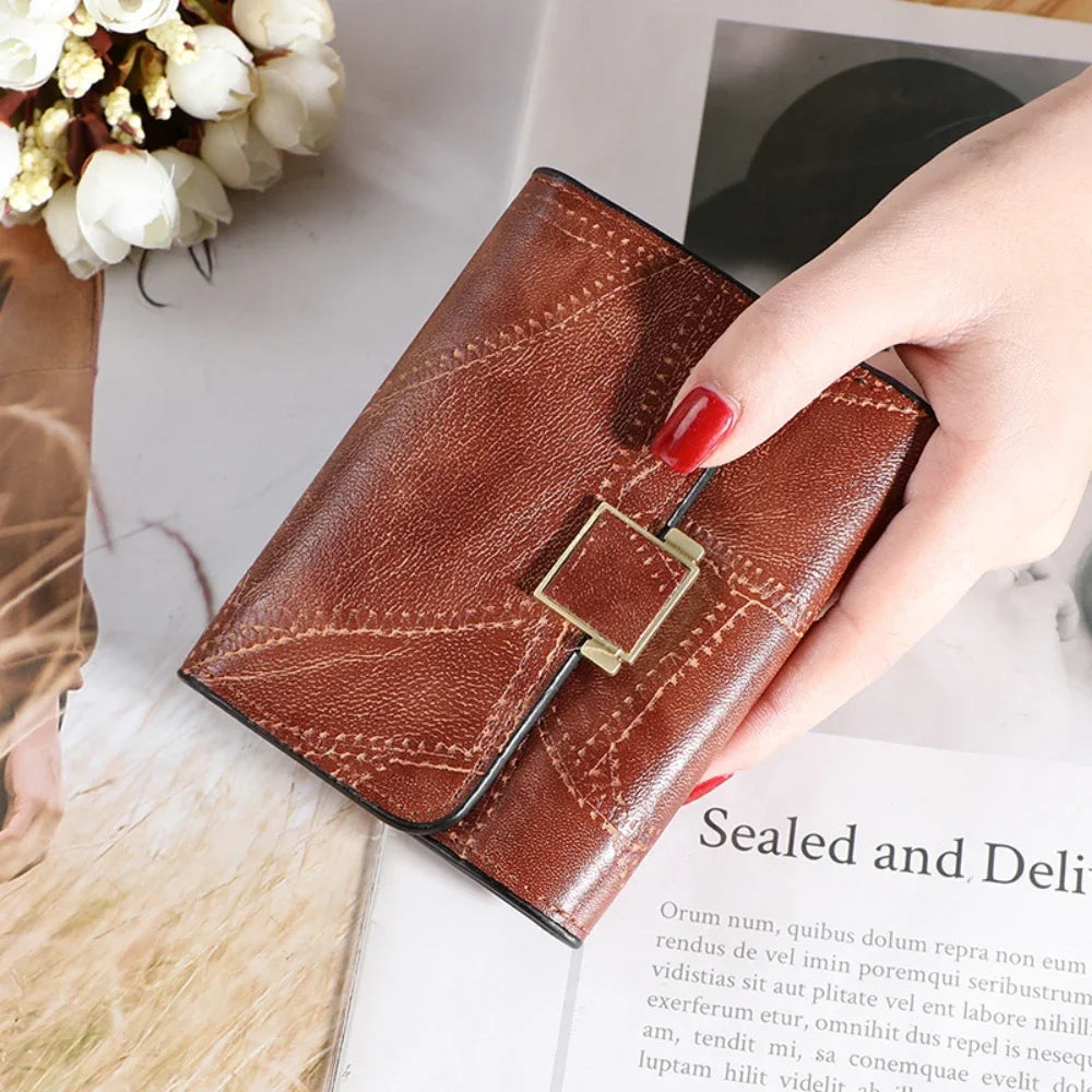 Vintage Women Wallet Short Leather Small Purse Mini Female Fashion Multi-Card Card Holder Coin Purse Multi-functional Clutch Bag