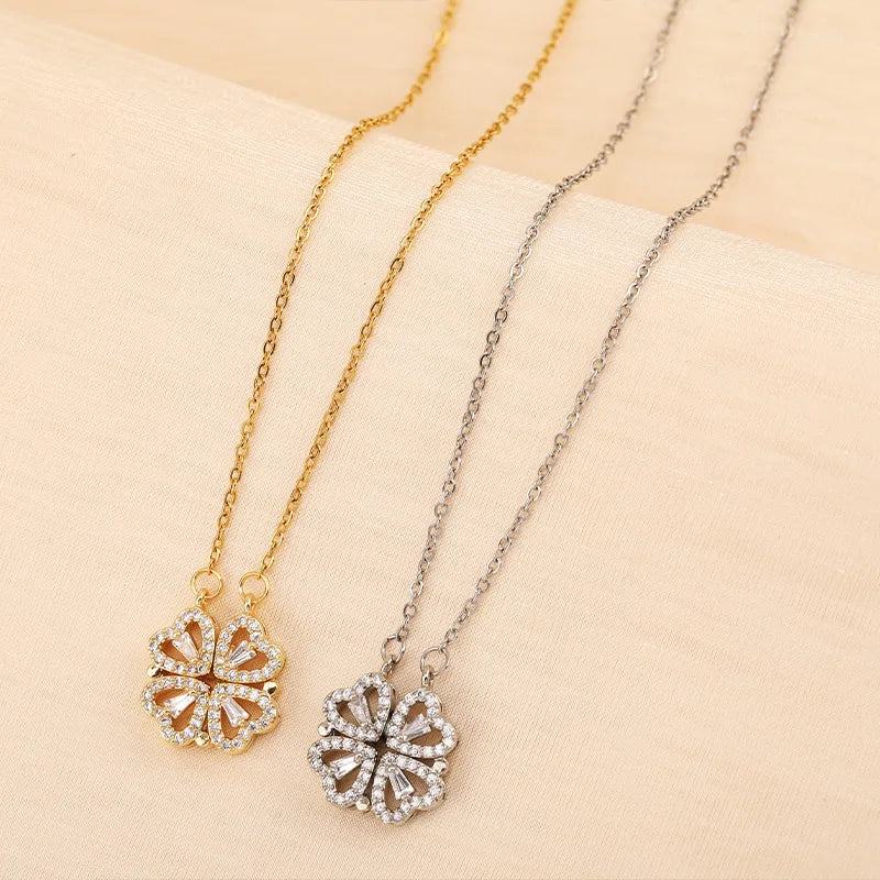 Rose Gift Box Four -leaf Grass Necklace Heart Necklace Cute Four Leaf Clover Necklace Dainty Gold Necklaces Gifts for Mother