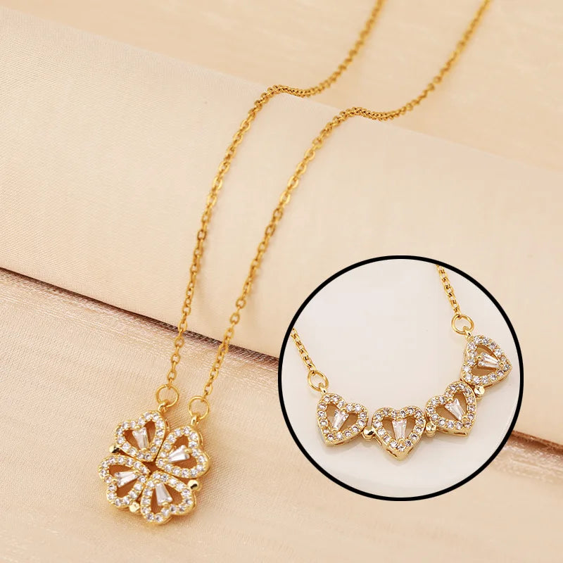 Rose Gift Box Four -leaf Grass Necklace Heart Necklace Cute Four Leaf Clover Necklace Dainty Gold Necklaces Gifts for Mother