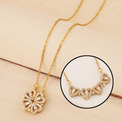 Rose Gift Box Four -leaf Grass Necklace Heart Necklace Cute Four Leaf Clover Necklace Dainty Gold Necklaces Gifts for Mother