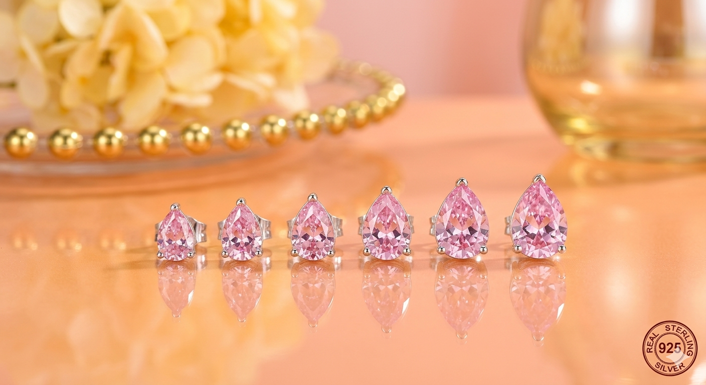 QooLady S925 Sterling Silver Shiny Cubic Zirconia Water Drop Stud Earrings for Women Trendy Party Jewelry Accessories Gift SE127