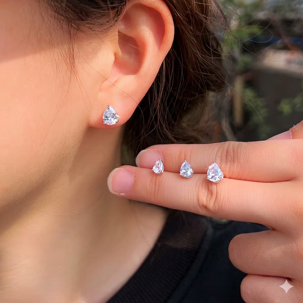 QooLady S925 Sterling Silver Shiny Cubic Zirconia Water Drop Stud Earrings for Women Trendy Party Jewelry Accessories Gift SE127