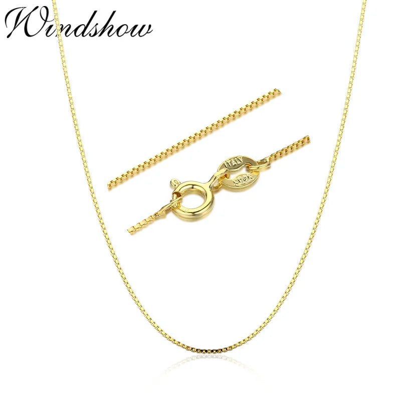 14"-32" 0.65mm Fina de Plata de Ley 925 Auténtica con Cadena Fina de Caja Chapada en Oro, Collar para Mujer, Niña, Hombre, Joyería Kolye Collares