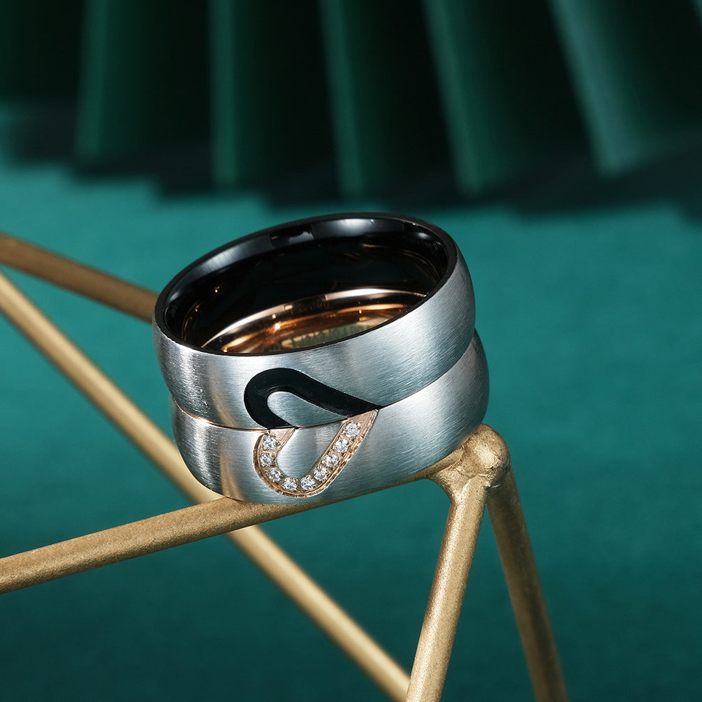 Stainless Steel Heart Lovers Couple Rings Rose Gold/Black Color Wedding Promise Ring For Women Men Engagement Jewelry Dropship