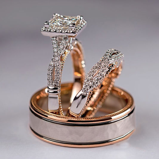 18K Rose Gold Princess Real Diamond Ring for Women Anillos Mujer Bizuteria Gemstone Femme Loves Jewelry Set Rose Gold Rings