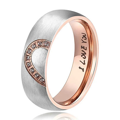 Stainless Steel Heart Lovers Couple Rings Rose Gold/Black Color Wedding Promise Ring For Women Men Engagement Jewelry Dropship