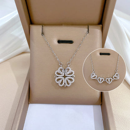 Rose Gift Box Four -leaf Grass Necklace Heart Necklace Cute Four Leaf Clover Necklace Dainty Gold Necklaces Gifts for Mother