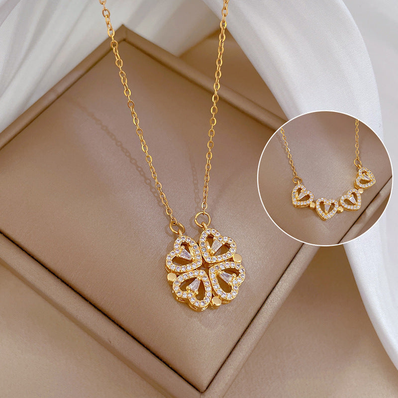 Rose Gift Box Four -leaf Grass Necklace Heart Necklace Cute Four Leaf Clover Necklace Dainty Gold Necklaces Gifts for Mother