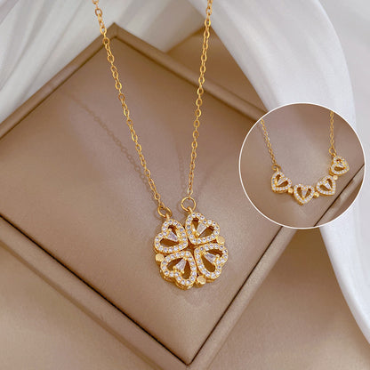 Rose Gift Box Four -leaf Grass Necklace Heart Necklace Cute Four Leaf Clover Necklace Dainty Gold Necklaces Gifts for Mother