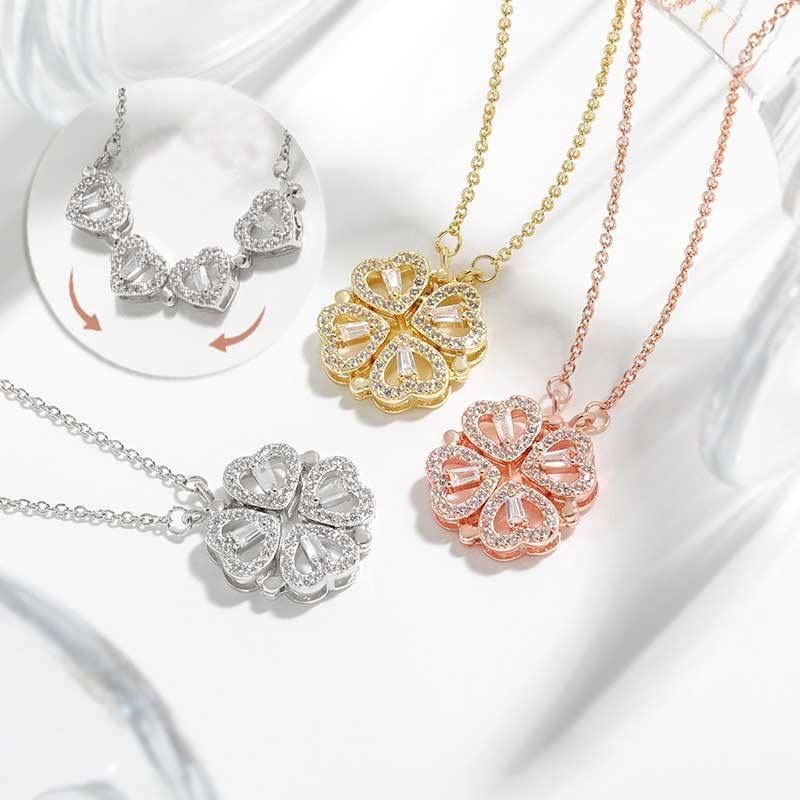 Rose Gift Box Four -leaf Grass Necklace Heart Necklace Cute Four Leaf Clover Necklace Dainty Gold Necklaces Gifts for Mother