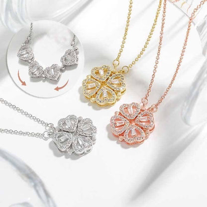 Rose Gift Box Four -leaf Grass Necklace Heart Necklace Cute Four Leaf Clover Necklace Dainty Gold Necklaces Gifts for Mother
