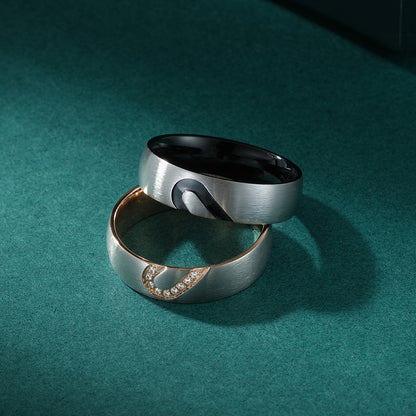 Stainless Steel Heart Lovers Couple Rings Rose Gold/Black Color Wedding Promise Ring For Women Men Engagement Jewelry Dropship