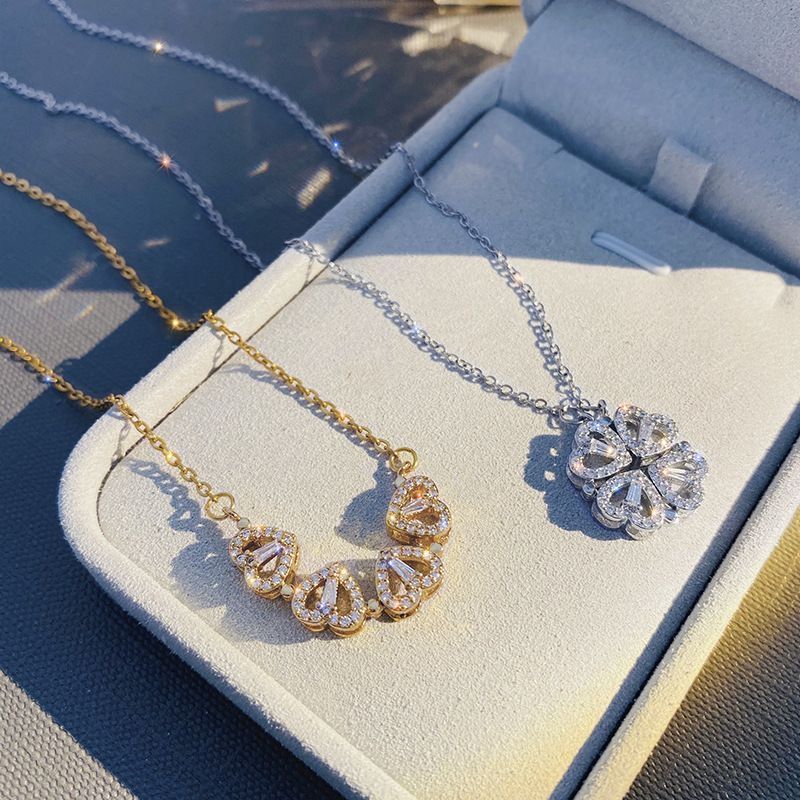 Rose Gift Box Four -leaf Grass Necklace Heart Necklace Cute Four Leaf Clover Necklace Dainty Gold Necklaces Gifts for Mother