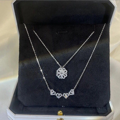 Rose Gift Box Four -leaf Grass Necklace Heart Necklace Cute Four Leaf Clover Necklace Dainty Gold Necklaces Gifts for Mother