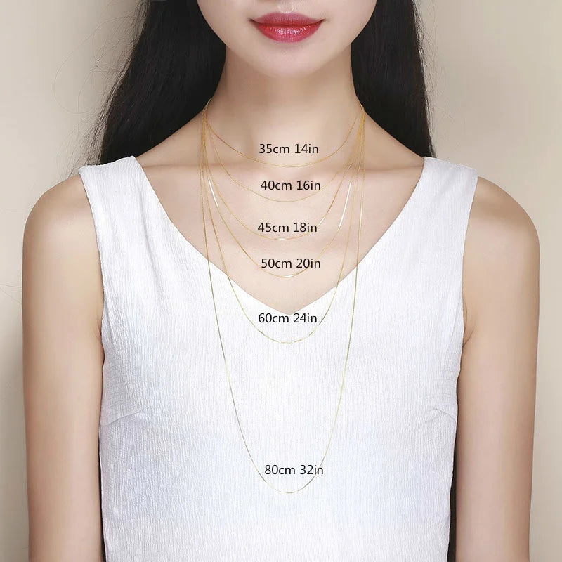 14"-32" 0.65mm Fina de Plata de Ley 925 Auténtica con Cadena Fina de Caja Chapada en Oro, Collar para Mujer, Niña, Hombre, Joyería Kolye Collares
