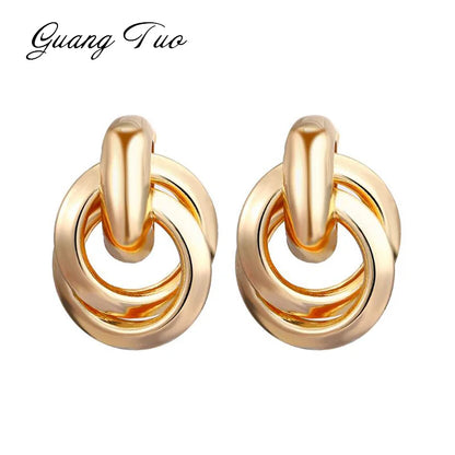 Gold Color Metal Drop Earrings Irregular Hollow Heart Pendants Earrings Twisted Geometric Personality Earrings for Women