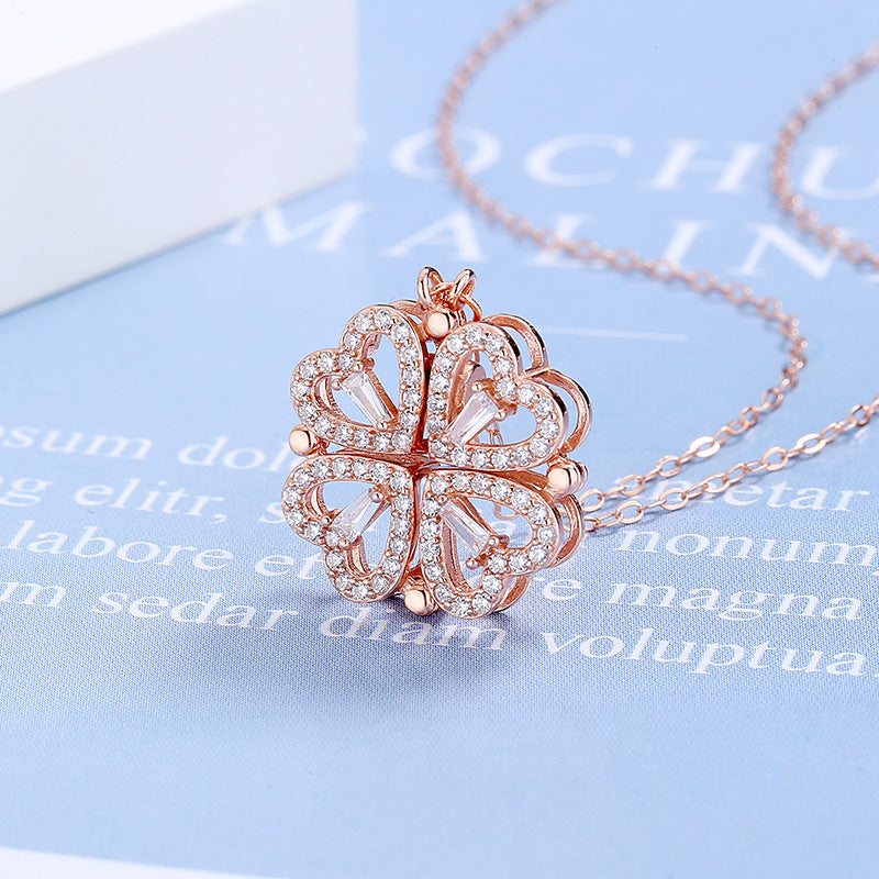 Rose Gift Box Four -leaf Grass Necklace Heart Necklace Cute Four Leaf Clover Necklace Dainty Gold Necklaces Gifts for Mother