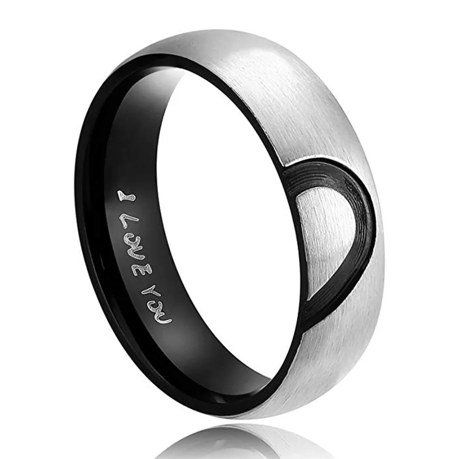 Stainless Steel Heart Lovers Couple Rings Rose Gold/Black Color Wedding Promise Ring For Women Men Engagement Jewelry Dropship