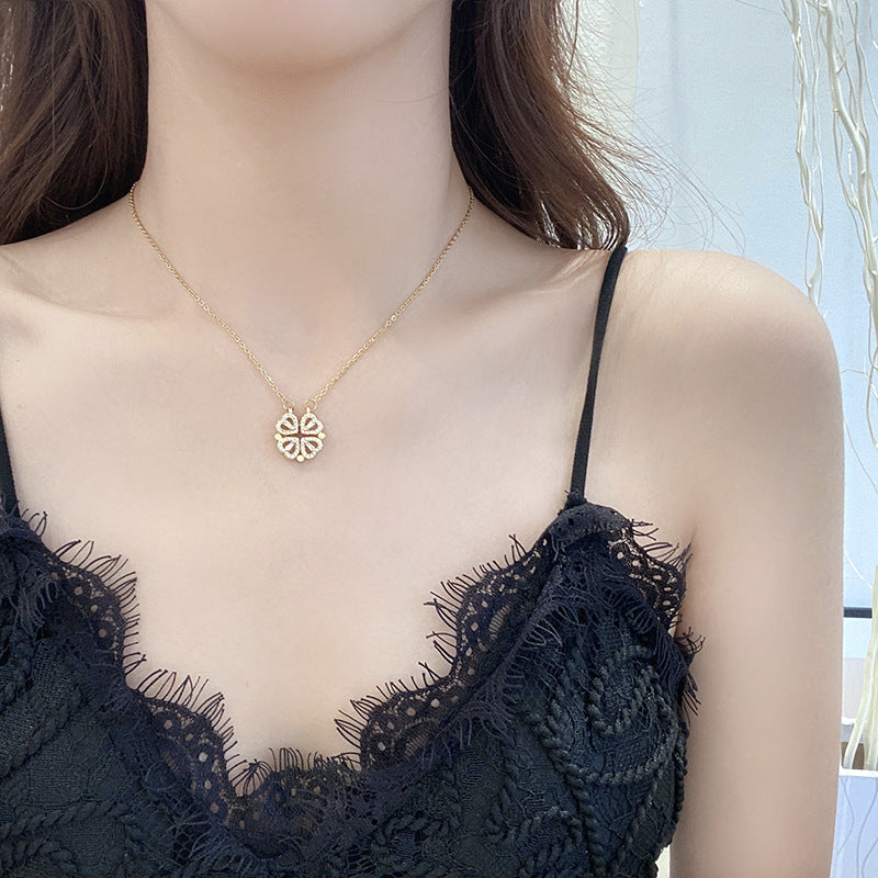 Rose Gift Box Four -leaf Grass Necklace Heart Necklace Cute Four Leaf Clover Necklace Dainty Gold Necklaces Gifts for Mother