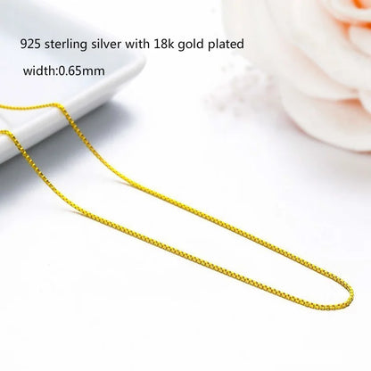 14"-32" 0.65mm Fina de Plata de Ley 925 Auténtica con Cadena Fina de Caja Chapada en Oro, Collar para Mujer, Niña, Hombre, Joyería Kolye Collares