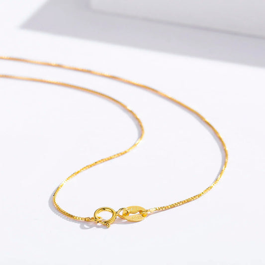 14"-32" 0.65mm Slim Real 925 Sterling Silver W/ Gold Color Thin Box Chain Necklace Womens Girls Mens Jewelry Kolye Collares