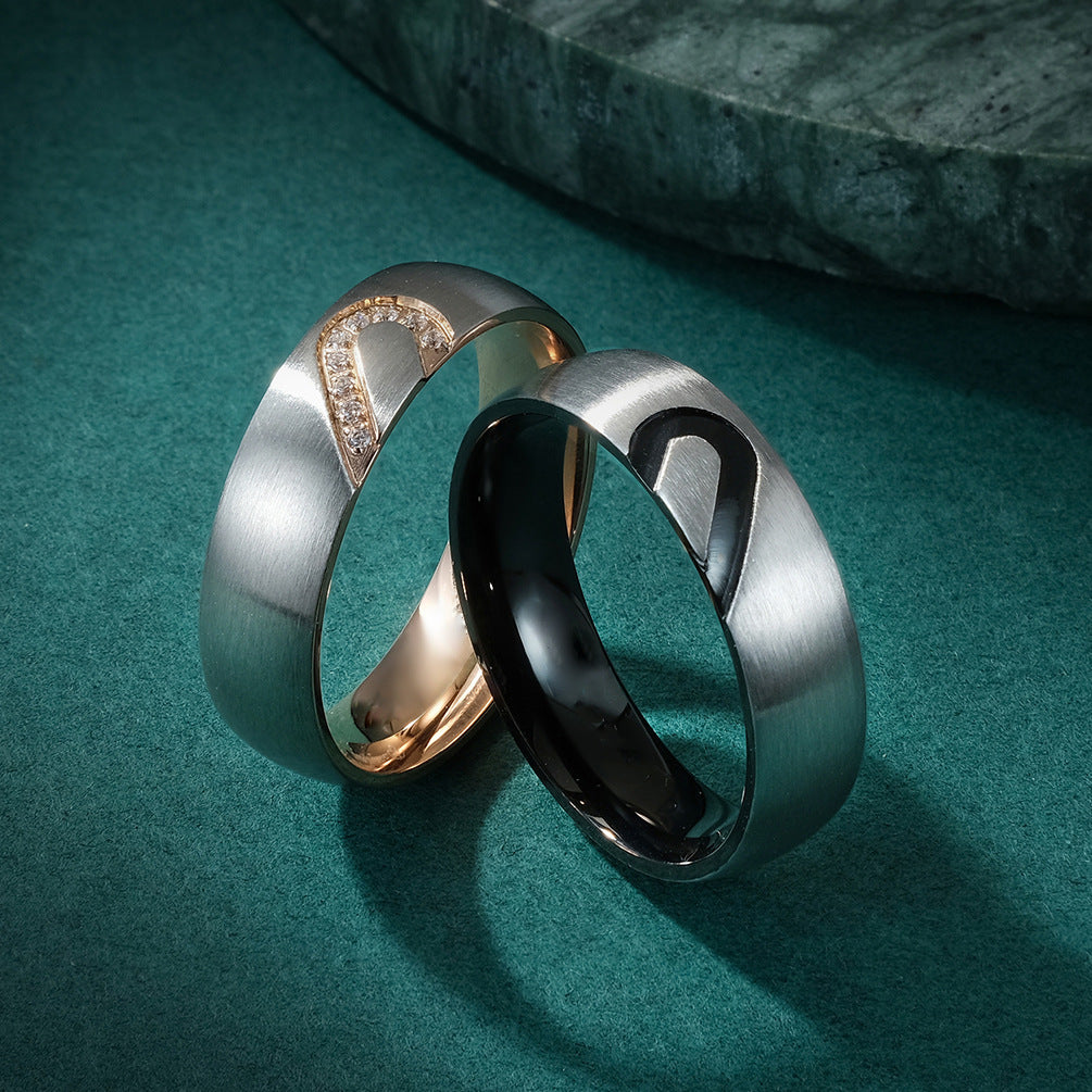 Stainless Steel Heart Lovers Couple Rings Rose Gold/Black Color Wedding Promise Ring For Women Men Engagement Jewelry Dropship