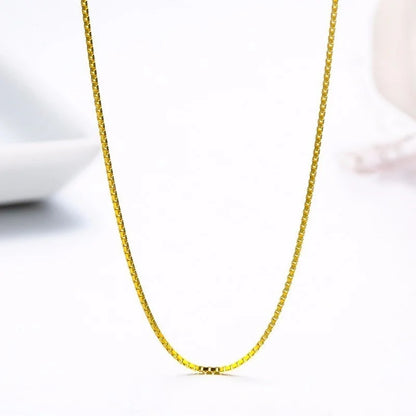 14"-32" 0.65mm Fina de Plata de Ley 925 Auténtica con Cadena Fina de Caja Chapada en Oro, Collar para Mujer, Niña, Hombre, Joyería Kolye Collares