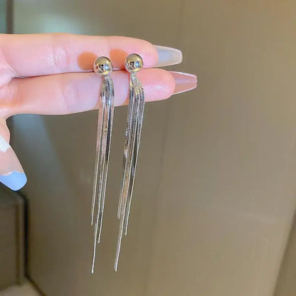 Classic Metallic Long Tassel Dangle Earrings for Women Ladies Simplicity Temperament Drop Earrings Banquet Jewelry Accessories