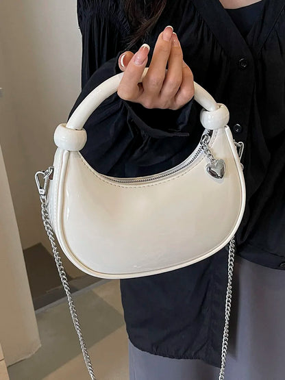 Red Patent Leather Handheld Bag For Women New Spring Autumn Chain Crossbody Bag Fashion Versatile Love Zipper Shoulder Small Bag