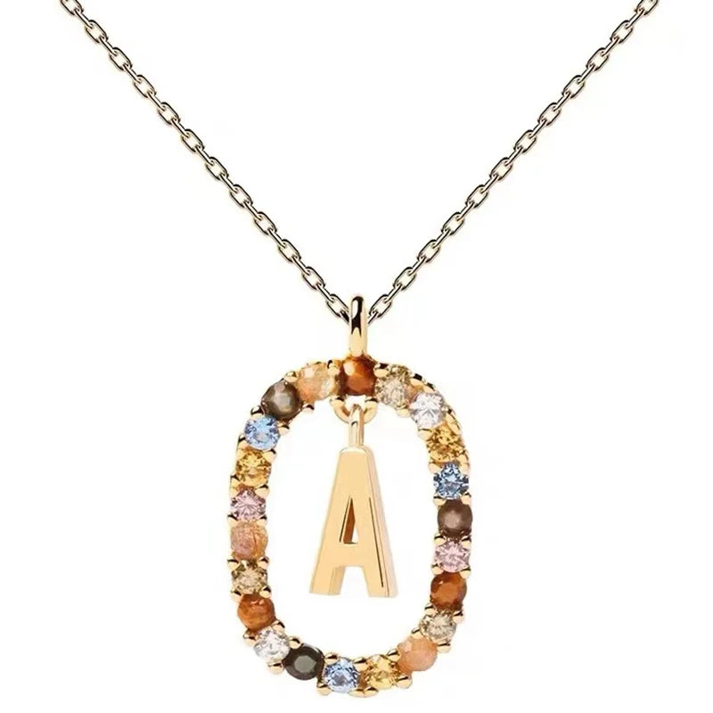 New 925 Sterling Silver Gold Letters A - Z Initial Necklace Zirconia Letter Pendant Long Chain Say My Name Fine Jewelry