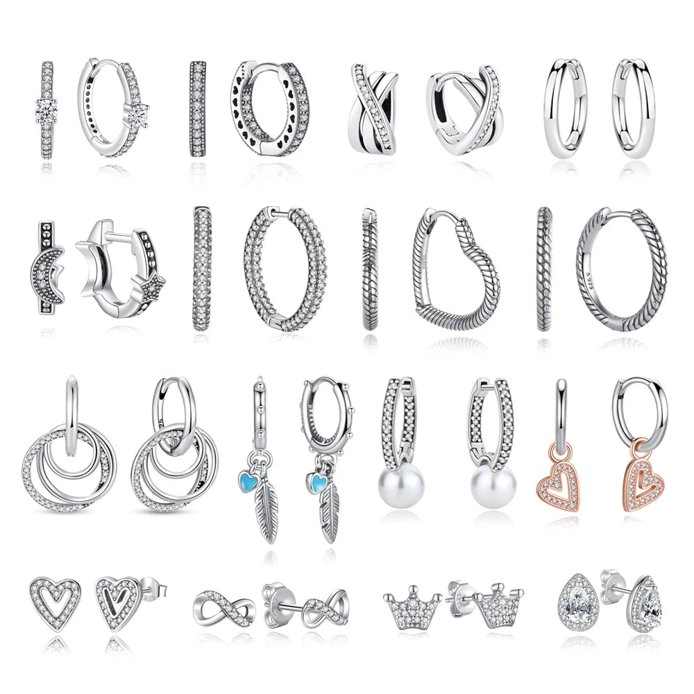Original 925 Sterling Silver Earrings 2026 Stud Hoop Crystal Earings For Women Rose Gold Crown Heart Infinity Bee Earing Jewelry