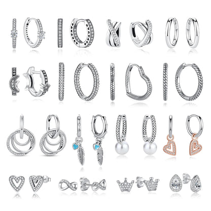Original 925 Sterling Silver Earrings 2026 Stud Hoop Crystal Earings For Women Rose Gold Crown Heart Infinity Bee Earing Jewelry