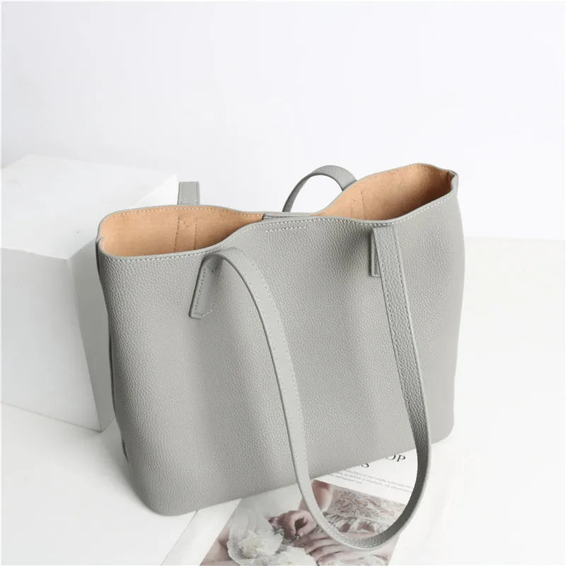 Hot Sale Classic All-match Minimalist Business Style Large Women Tote Bag A4 Laptop Cowhide Leather Female Underarm Handbag
