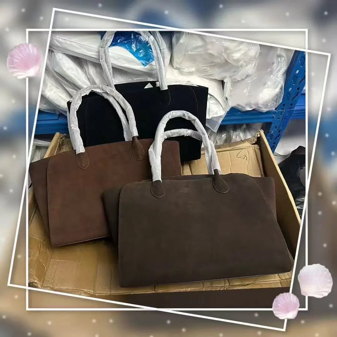 Tote Bag High Quality Genuine Leather Large Capacity Marlo 17/14 Shoulder Bag Handbag Soft Cowhide Casual Suede Women's Bag