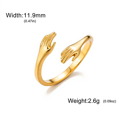 EUEAVAN 1pc Vintage Stainless Steel Hug Hands Ring for Women Adjustable Finger Rings Lover Friend Party Jewelry Gifts
