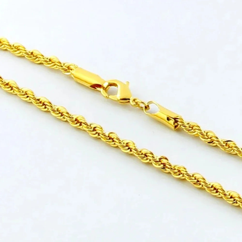 Hot y2k 18K Gold Necklace 3MM Twisted Rope Twist Electroplating Chain for Men Women Wedding Jewelry Gifts