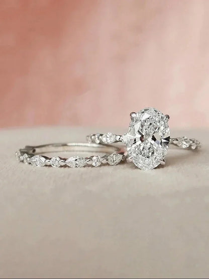 Anillo apilable de circonita de plata de ley 925 de lujo ovalado, redondo y marquesa para mujer, joyería fina de moda de alta calidad para aniversario