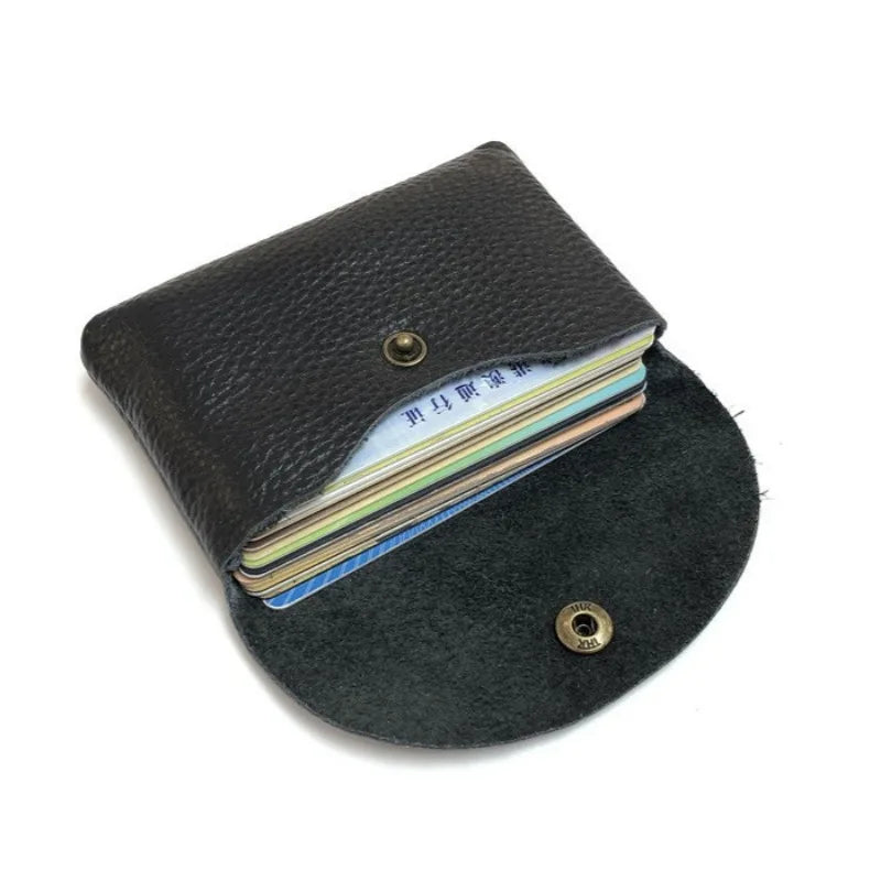 Top Layer Cowhide Fashion Buckle Money Wallet Card Holder Mini Portable Lychee Pattern Business Wallet for Men Women Coin Bag