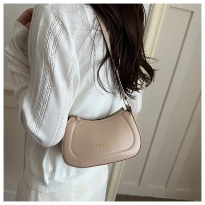 New PU Leather Shoulder Bag Large Capacity Moon-shaped Underarm Bag Solid Color Tote Handbag Women