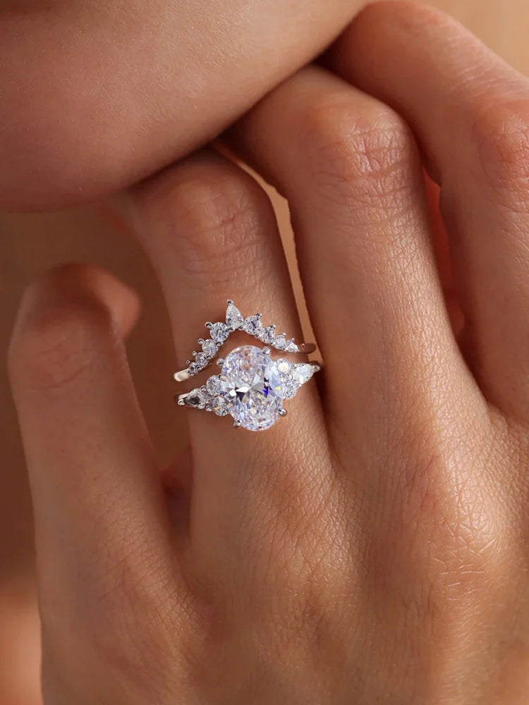 925 Sterling Silver Luxury Oval Round Marquise Zircon Stackable Set Ring For Women Anniversary Fashion High Quality Fine Jewelry