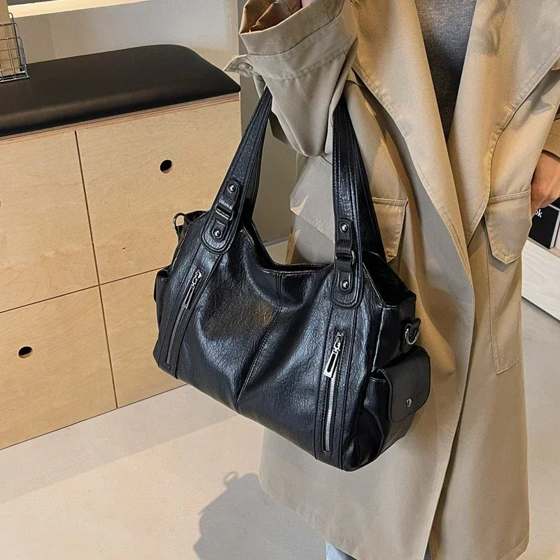 Hot Selling Soft Inner Compartment Shoulder Bag 2024High Quality Contrasting Color Women's Bag Fashion Zipper Pu Women's Handbag