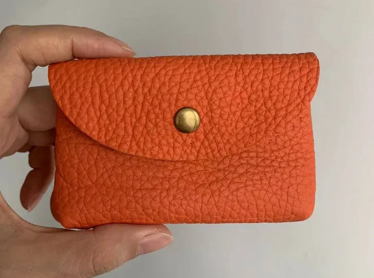 Top Layer Cowhide Fashion Buckle Money Wallet Card Holder Mini Portable Lychee Pattern Business Wallet for Men Women Coin Bag