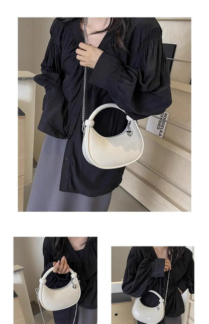 Red Patent Leather Handheld Bag For Women New Spring Autumn Chain Crossbody Bag Fashion Versatile Love Zipper Shoulder Small Bag