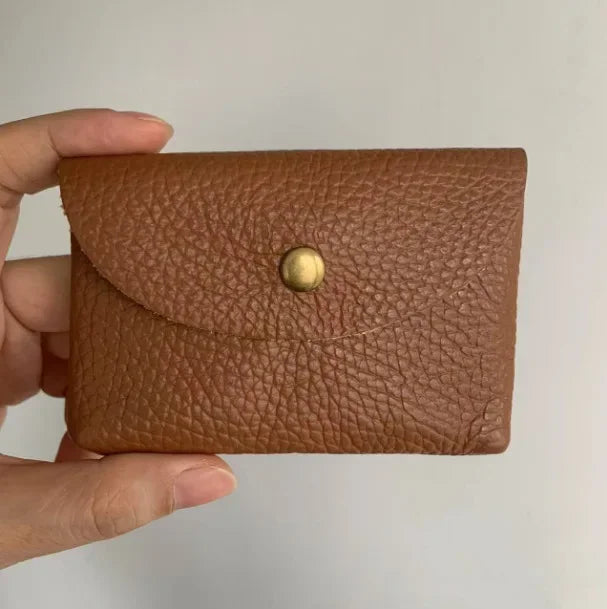 Top Layer Cowhide Fashion Buckle Money Wallet Card Holder Mini Portable Lychee Pattern Business Wallet for Men Women Coin Bag