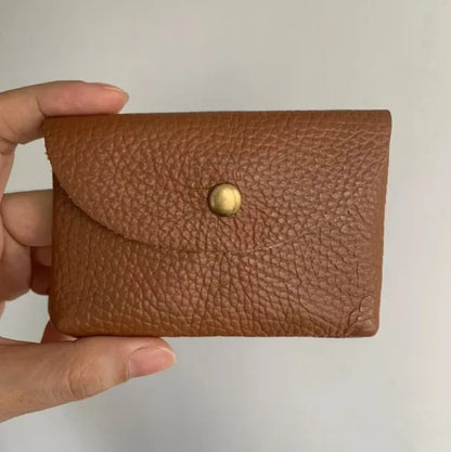 Top Layer Cowhide Fashion Buckle Money Wallet Card Holder Mini Portable Lychee Pattern Business Wallet for Men Women Coin Bag
