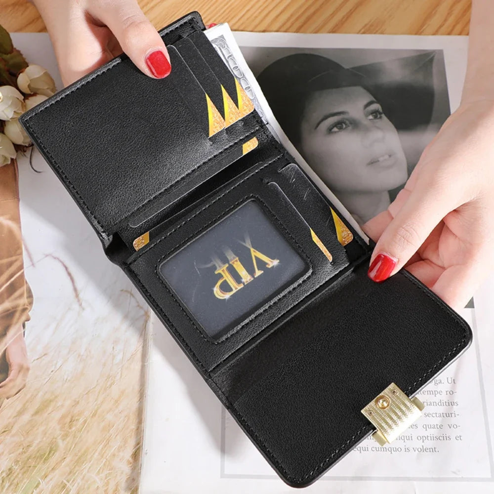 Vintage Women Wallet Short Leather Small Purse Mini Female Fashion Multi-Card Card Holder Coin Purse Multi-functional Clutch Bag