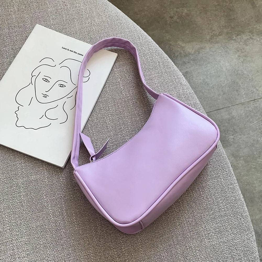 Retro Soft PU Leather Women Shoulder Underarm Bags Casual Solid Color Small Top-Handle Handbags Ladies Fashion Shoulder Bags